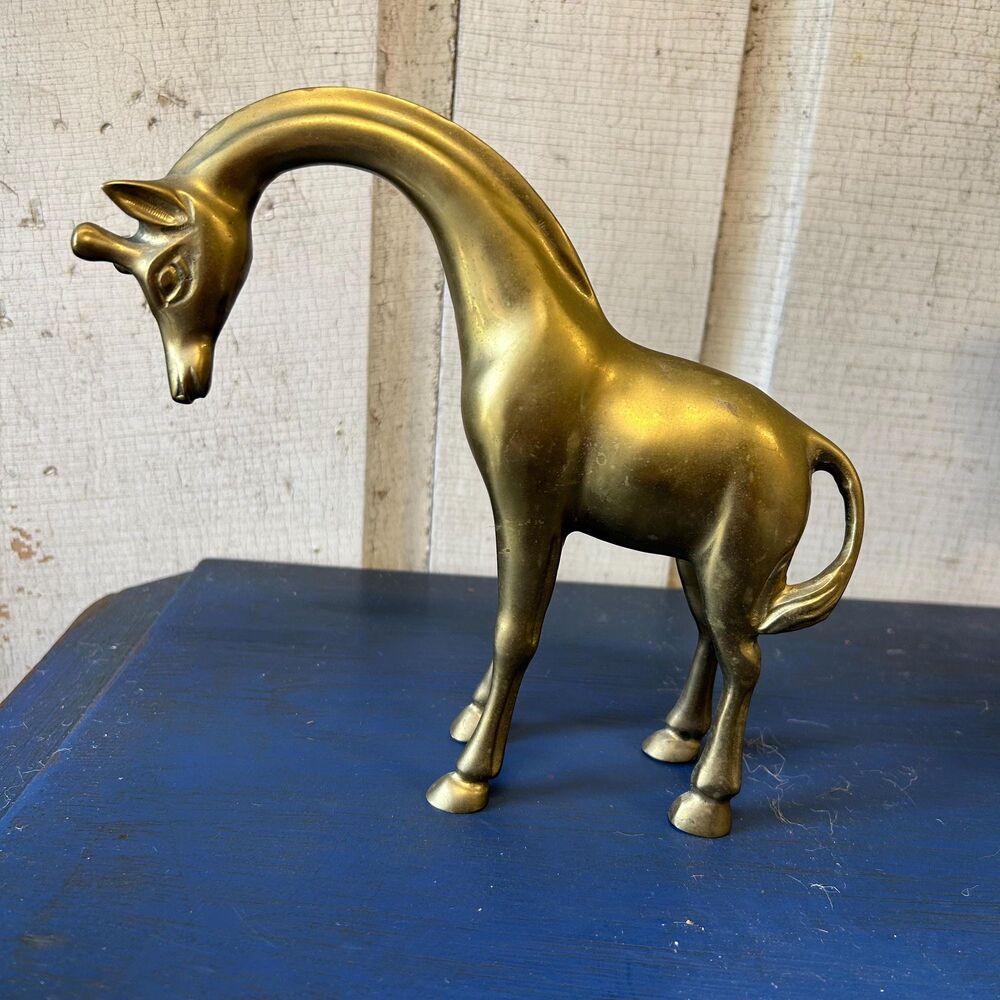 Vintage Solid Brass Giraffe Figurine Taiwan, Animal Statue, Heavy Brass